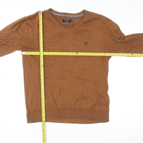 Old Khaki Men's Brown Cotton V-Neck Pullover Jumper Size M