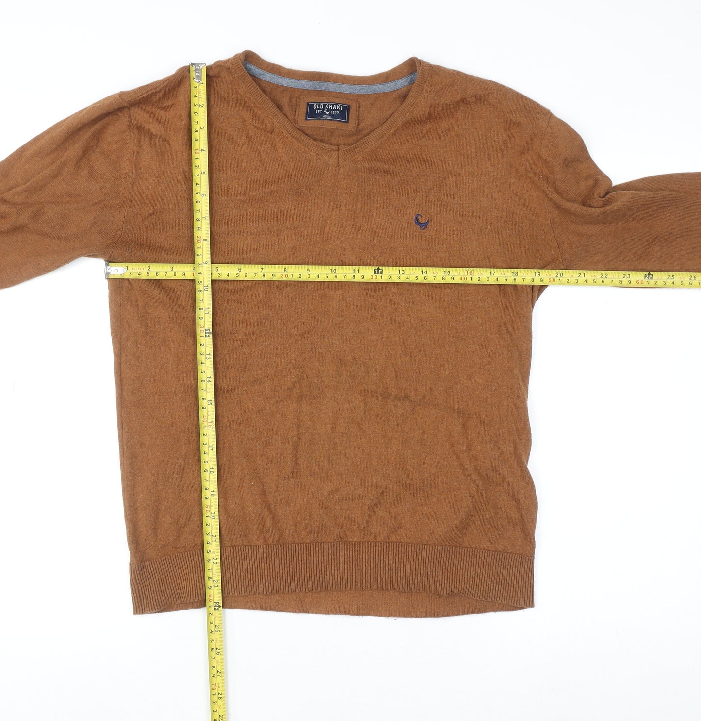Old Khaki Men's Brown Cotton V-Neck Pullover Jumper Size M