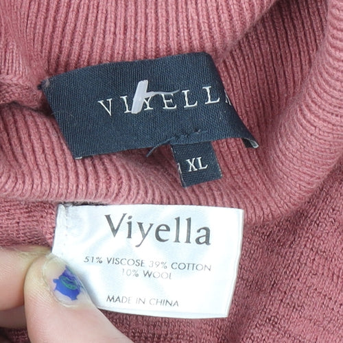 Viyella Womens Pink Roll Neck Long Sleeve Knit Jumper XL