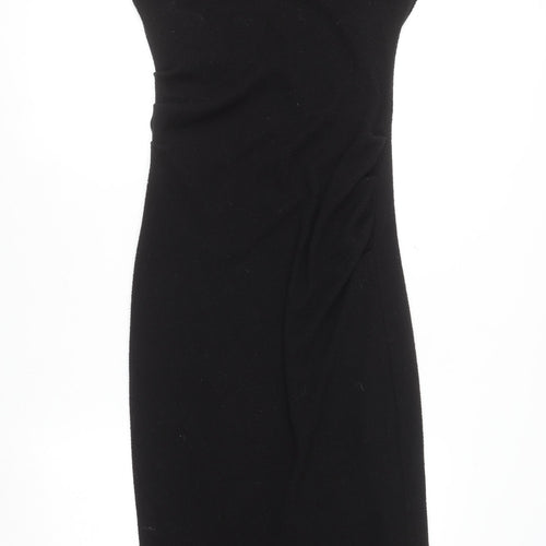 Zara Women Black Bodycon Knit Midi Dress Size 8 High Neck