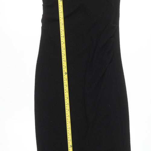 Zara Women Black Bodycon Knit Midi Dress Size 8 High Neck