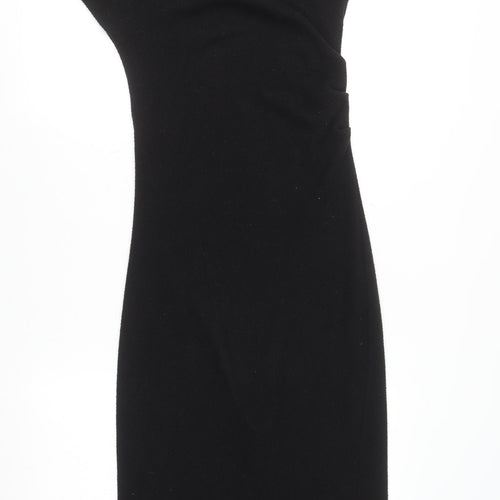 Zara Women Black Bodycon Knit Midi Dress Size 8 High Neck