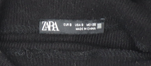 Zara Women Black Bodycon Knit Midi Dress Size 8 High Neck