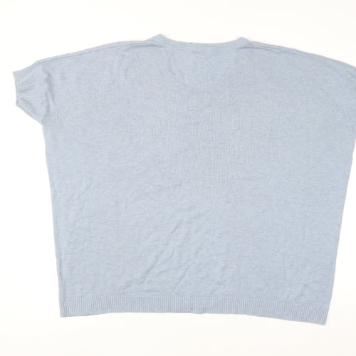 Jigsaw Women's Blue Knit V-Neck Short Sleeve Wool Blend Top M