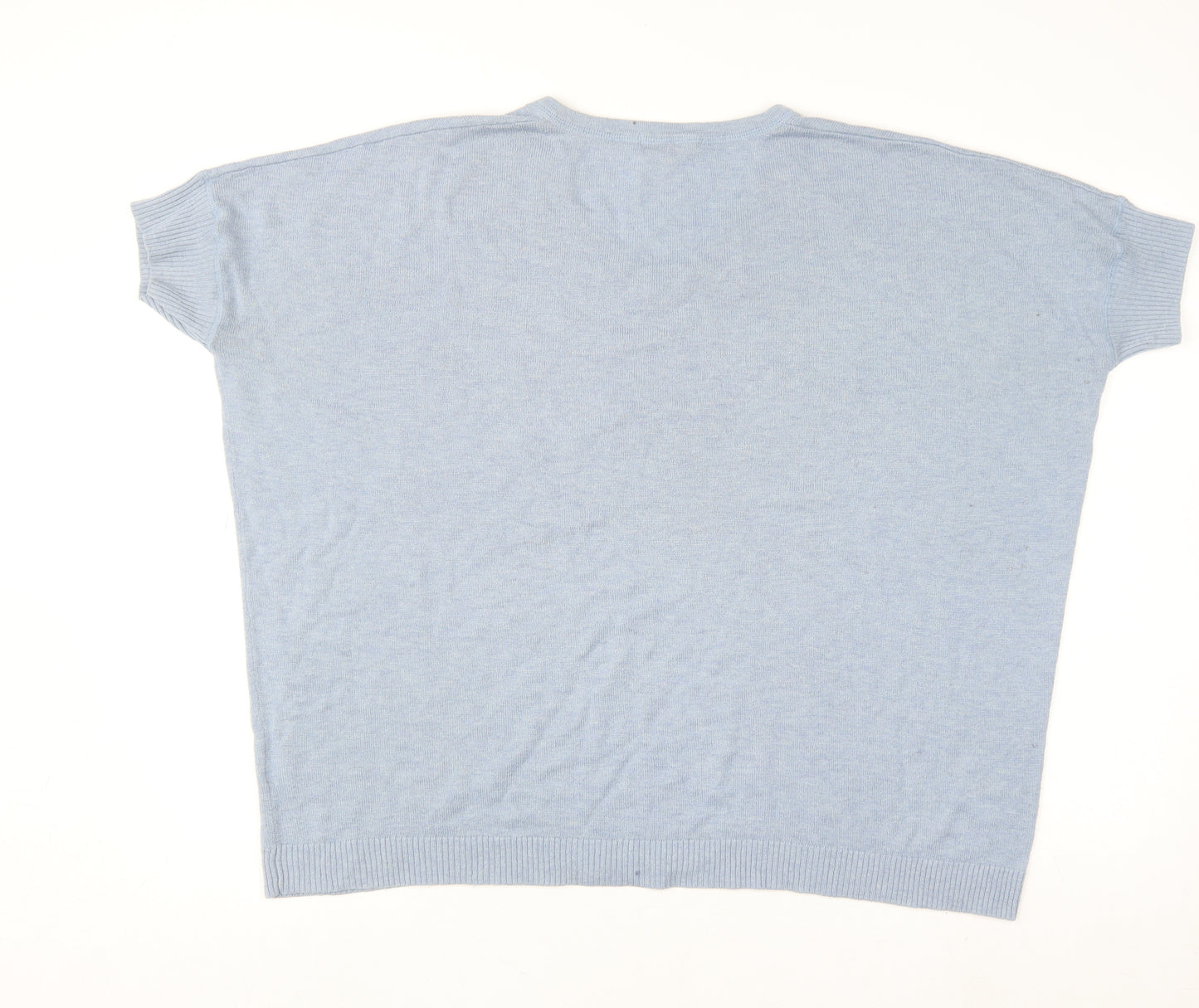 Jigsaw Women's Blue Knit V-Neck Short Sleeve Wool Blend Top M