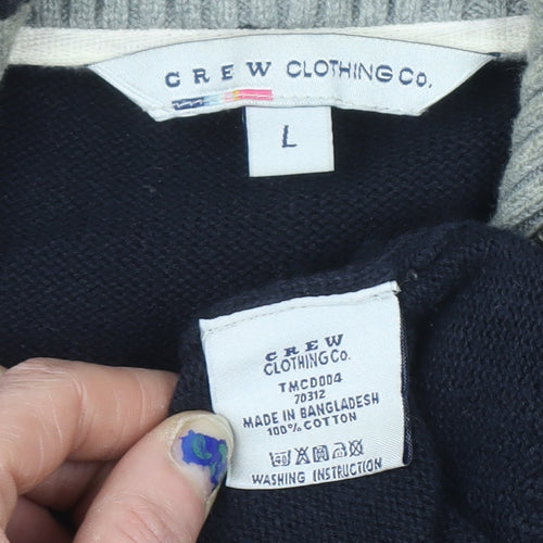 Crew Clothing Co. Men’s Blue Cotton Full Zip Jumper L High Neck Knit