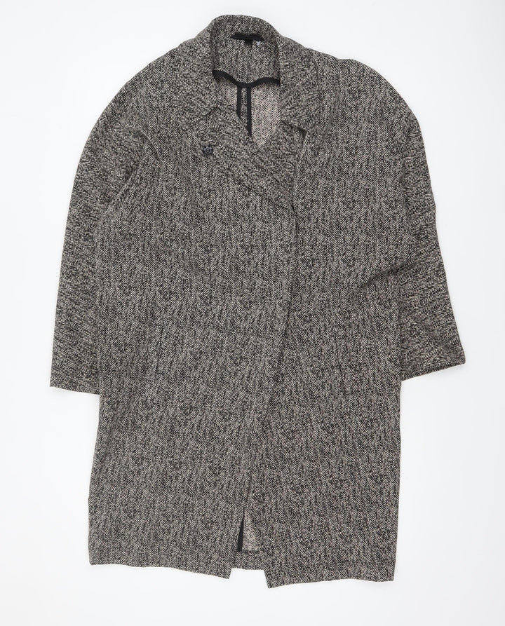Topshop Womens Black & White Herringbone Long Coat UK 8 Viscose Blend