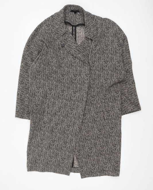 Topshop Womens Black & White Herringbone Long Coat UK 8 Viscose Blend