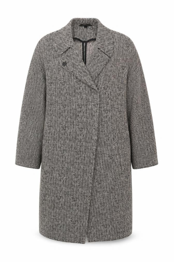 Front view of Topshop women’s black & white herringbone long coat uk 8 viscose blend