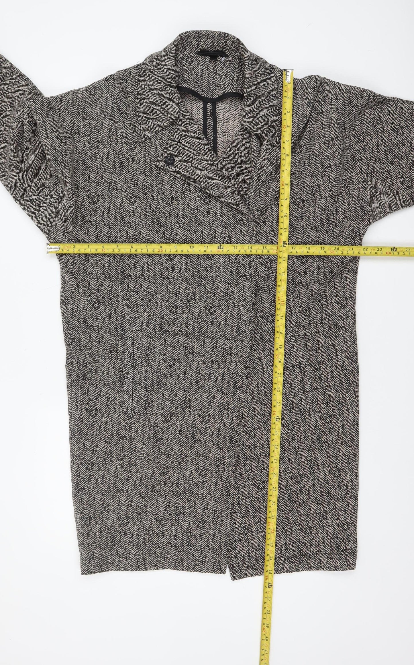 Topshop Womens Black & White Herringbone Long Coat UK 8 Viscose Blend