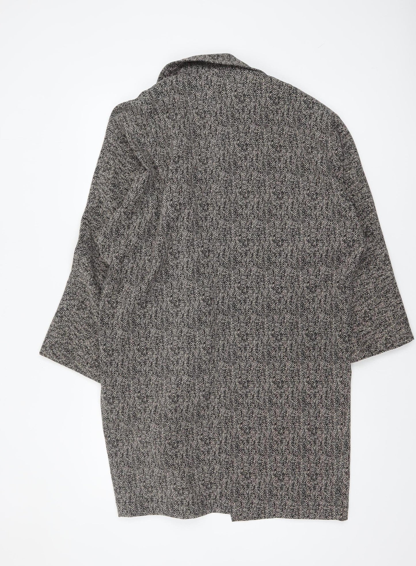 Topshop Womens Black & White Herringbone Long Coat UK 8 Viscose Blend