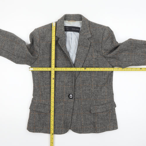 Zara Basic Womens Grey Checked Wool Blend Blazer Jacket Size L UK 12