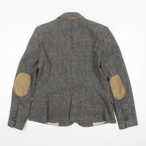 Zara Basic Womens Grey Checked Wool Blend Blazer Jacket Size L UK 12
