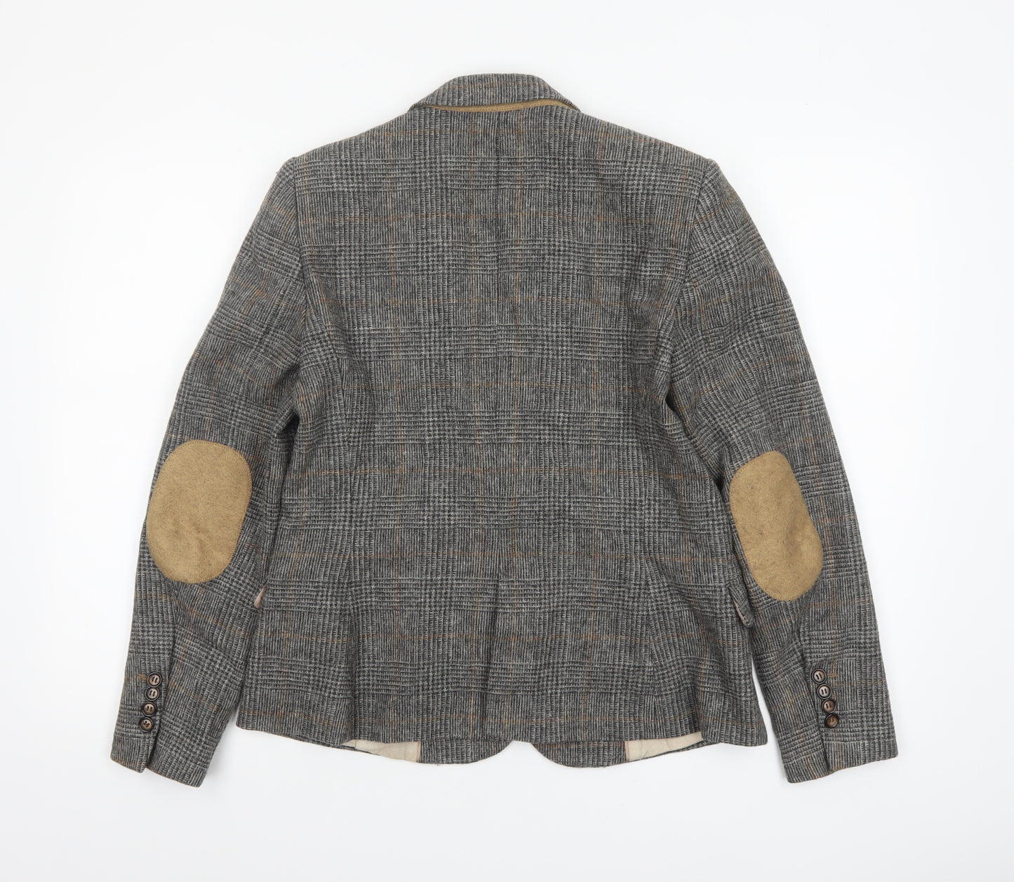 Zara Basic Womens Grey Checked Wool Blend Blazer Jacket Size L UK 12