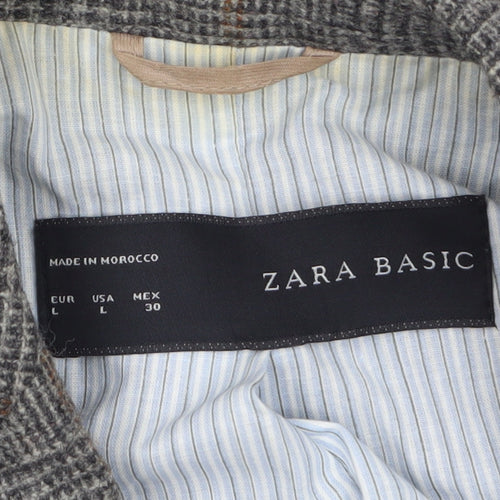 Zara Basic Womens Grey Checked Wool Blend Blazer Jacket Size L UK 12