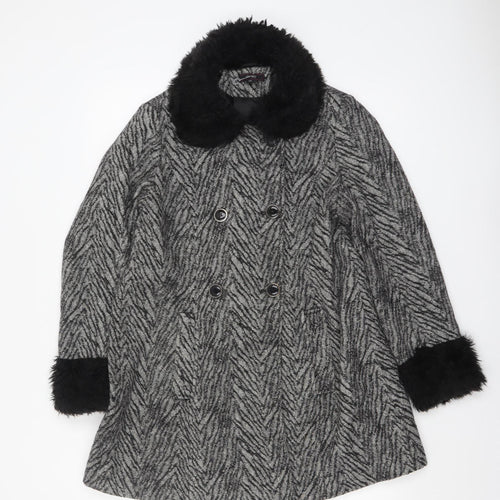 Therapy Women’s Grey Faux Fur Trim Herringbone Pea Coat Size 10
