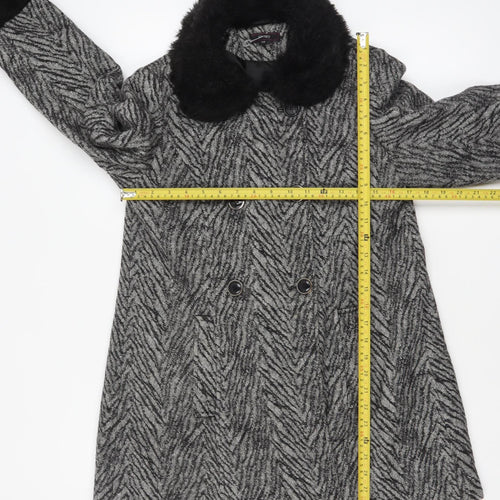 Therapy Women’s Grey Faux Fur Trim Herringbone Pea Coat Size 10
