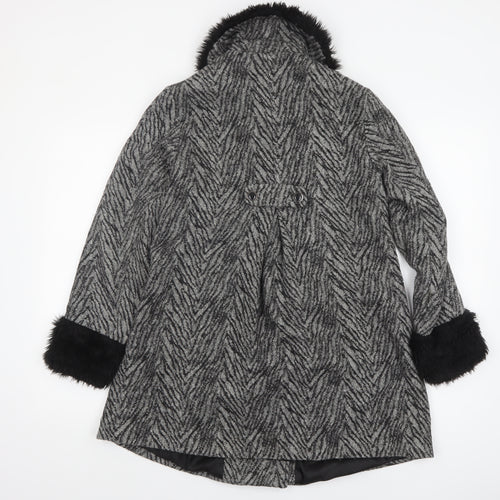 Therapy Women’s Grey Faux Fur Trim Herringbone Pea Coat Size 10