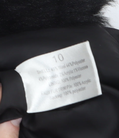 Therapy Women’s Grey Faux Fur Trim Herringbone Pea Coat Size 10