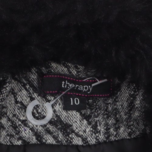 Therapy Women’s Grey Faux Fur Trim Herringbone Pea Coat Size 10