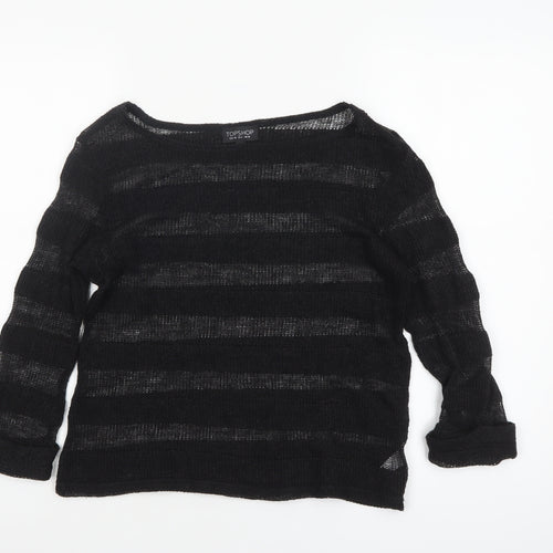Topshop Women's Black Open-Knit Striped Jumper Size 10