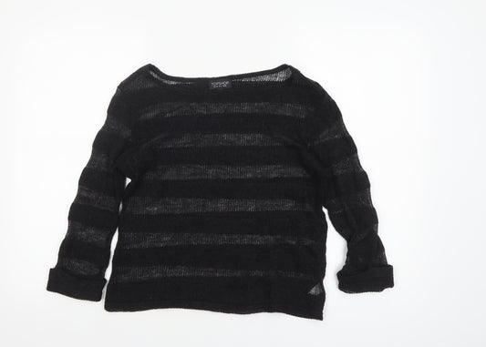 Topshop Women's Black Open-Knit Striped Jumper Size 10