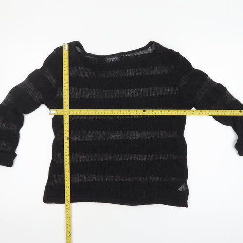 Topshop Women's Black Open-Knit Striped Jumper Size 10
