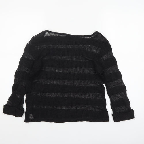 Topshop Women's Black Open-Knit Striped Jumper Size 10