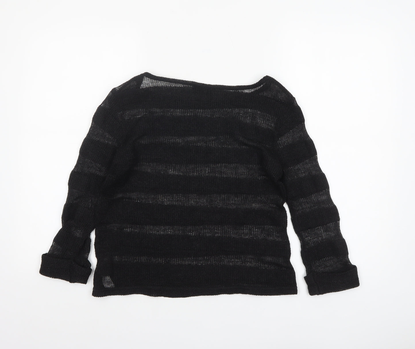 Topshop Women's Black Open-Knit Striped Jumper Size 10