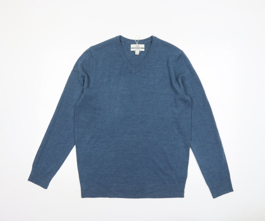 Marks and Spencer Men's Blue V-Neck Cashmilon Jumper M Regular