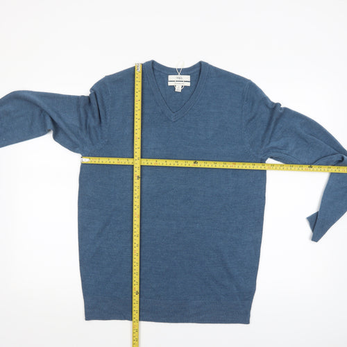 Marks and Spencer Men's Blue V-Neck Cashmilon Jumper M Regular