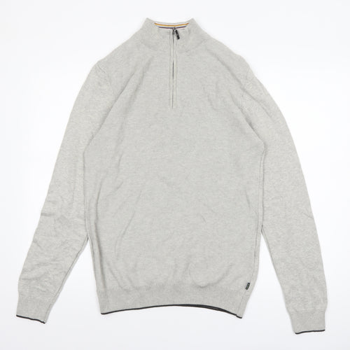 House of Cavani Men's Grey Cotton Half Zip Jumper Size M