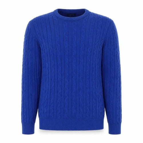 Brook Taverner Men's Blue Cotton Cable Knit Crew Neck Jumper L