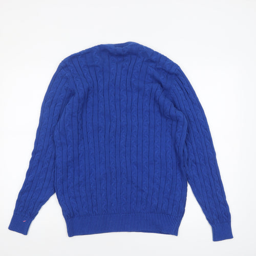 Brook Taverner Men's Blue Cotton Cable Knit Crew Neck Jumper L