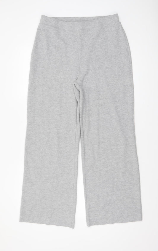 Zara Womens Grey Knit Wide-Leg Trousers Size L Elastic Waist