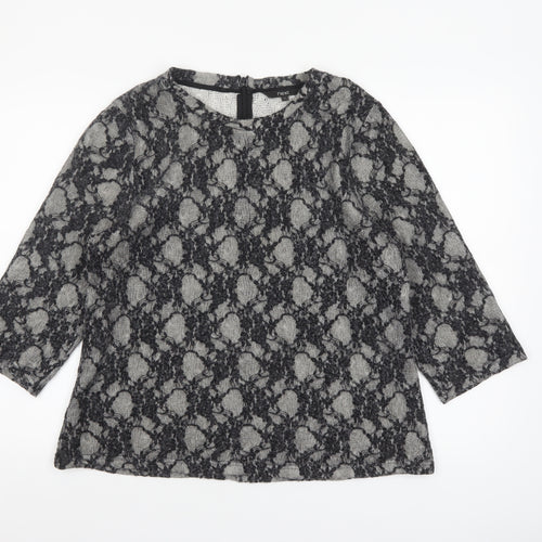 Next Womens Grey Lace Knit Tunic Blouse Size 18 3/4 Sleeve Stretch Top