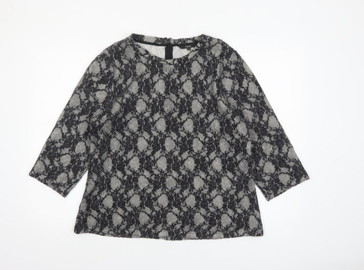 Next Womens Grey Lace Knit Tunic Blouse Size 18 3/4 Sleeve Stretch Top