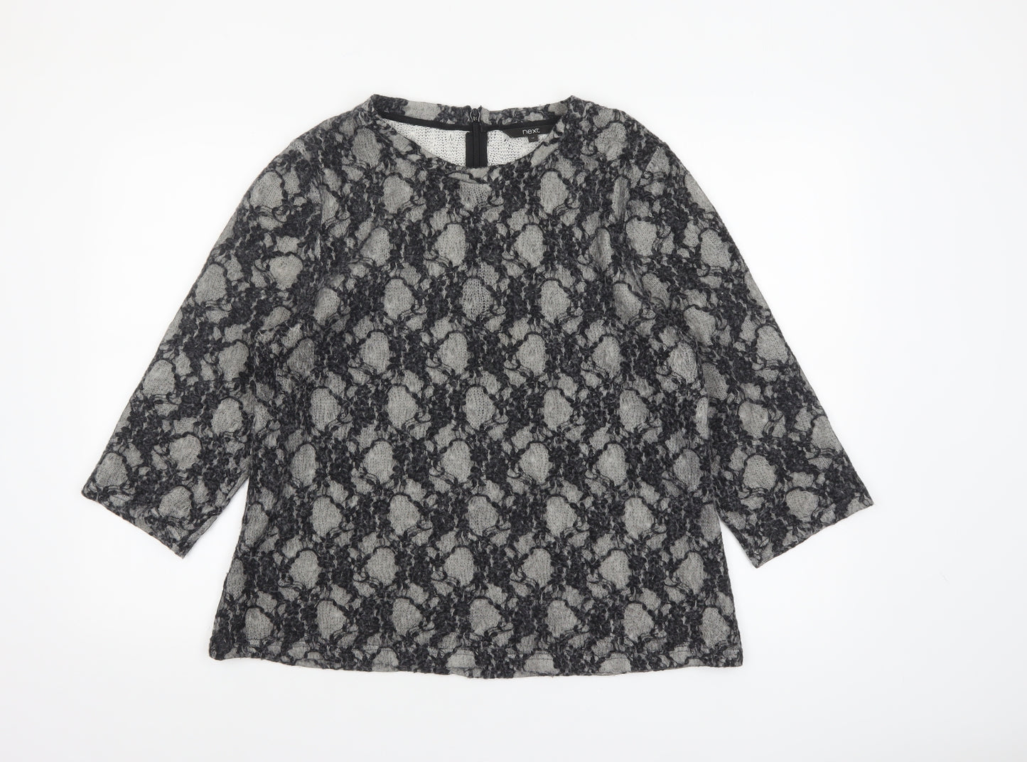 Next Womens Grey Lace Knit Tunic Blouse Size 18 3/4 Sleeve Stretch Top