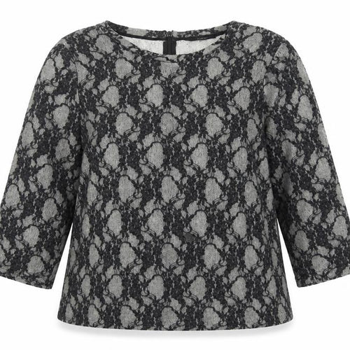 Next Womens Grey Lace Knit Tunic Blouse Size 18 3/4 Sleeve Stretch Top