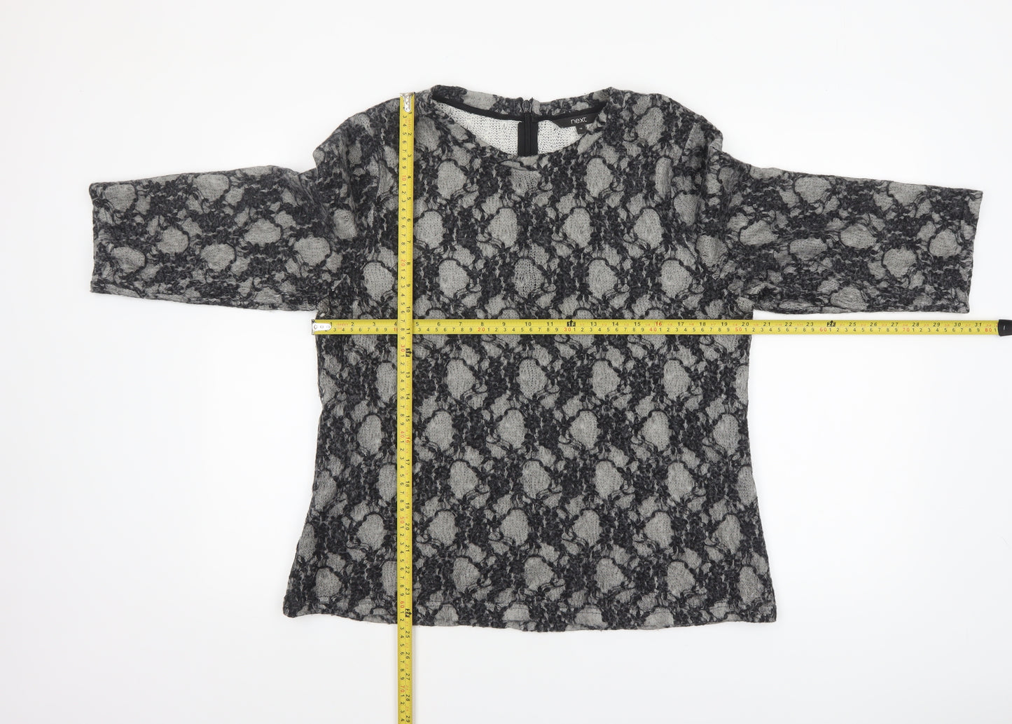 Next Womens Grey Lace Knit Tunic Blouse Size 18 3/4 Sleeve Stretch Top
