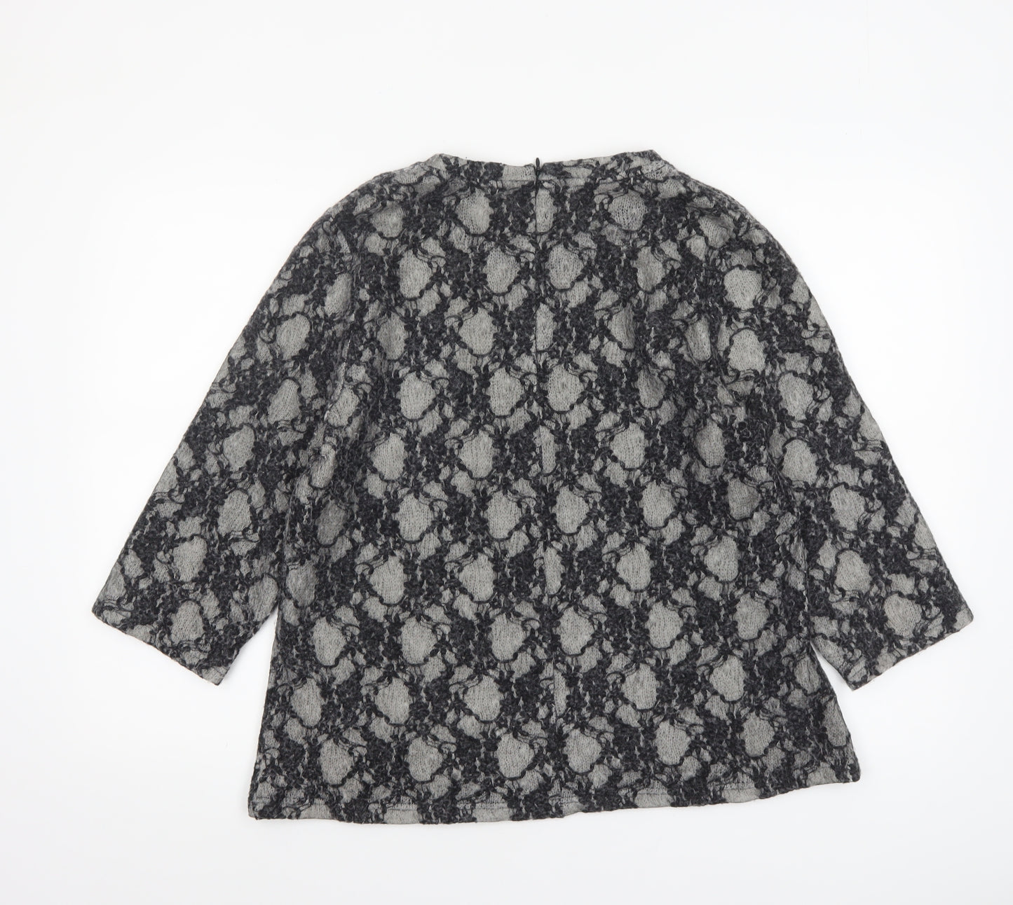 Next Womens Grey Lace Knit Tunic Blouse Size 18 3/4 Sleeve Stretch Top