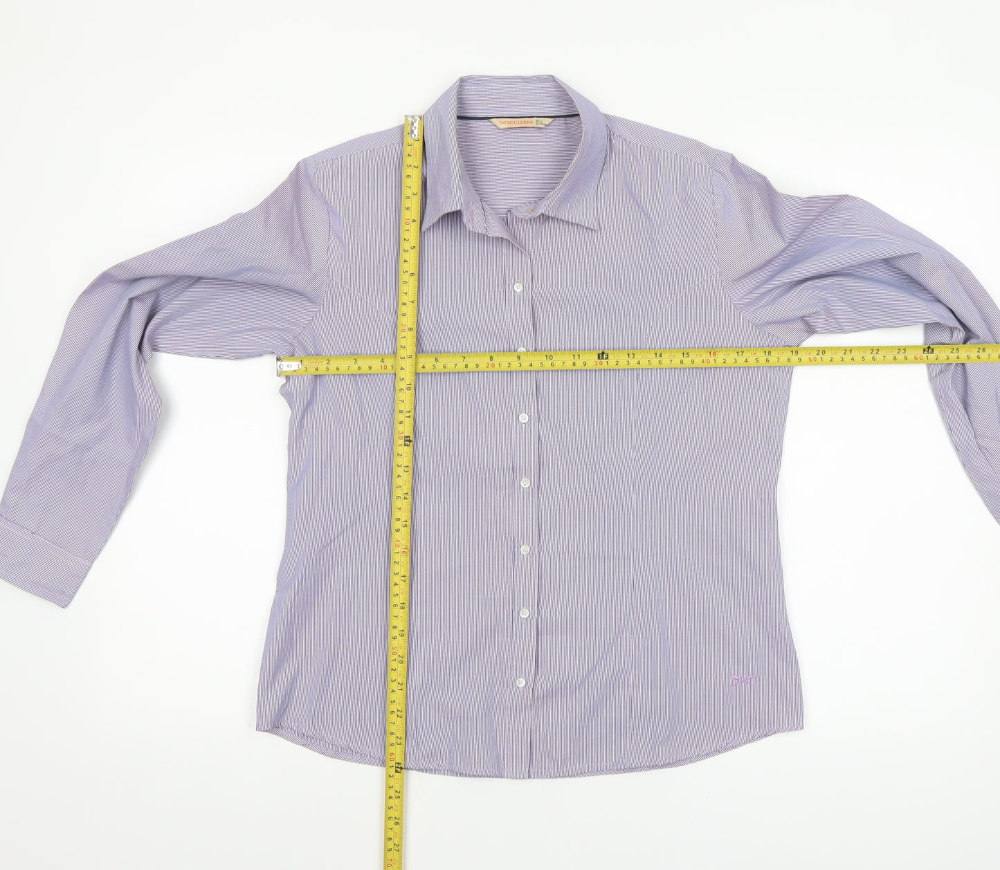 Scullers Women's Purple Check Cotton Blend Long Sleeve Button-Up Shirt L