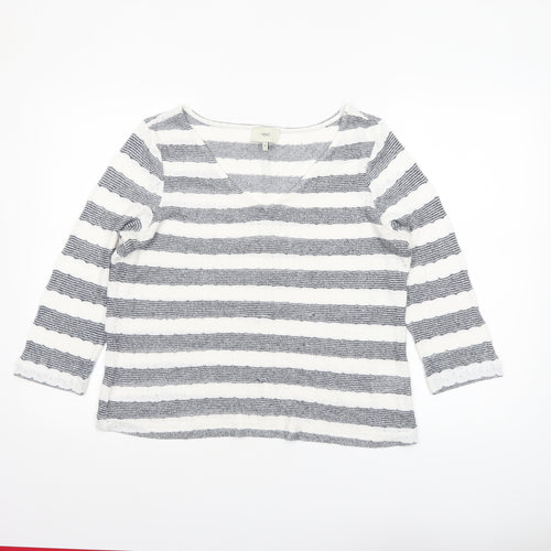Next Women’s Grey White Striped Knit V-Neck 3/4 Sleeve Top Size 14