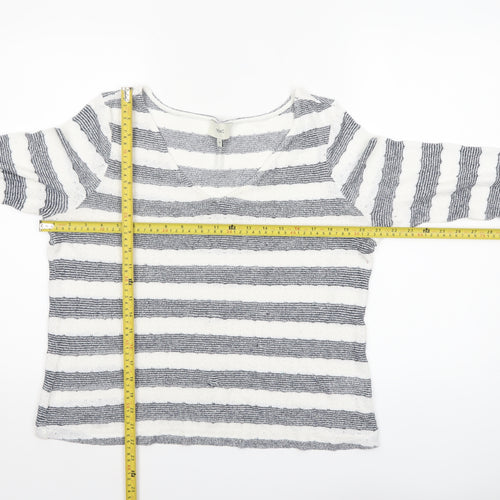 Next Women’s Grey White Striped Knit V-Neck 3/4 Sleeve Top Size 14