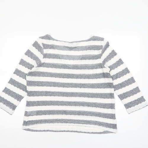 Next Women’s Grey White Striped Knit V-Neck 3/4 Sleeve Top Size 14