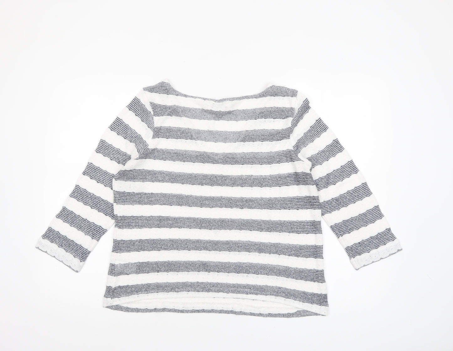 Next Women’s Grey White Striped Knit V-Neck 3/4 Sleeve Top Size 14