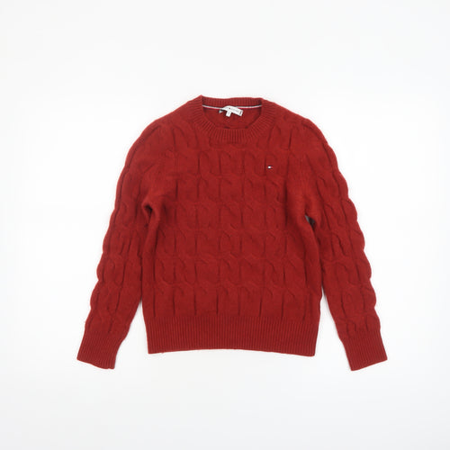Tommy Hilfiger Women's Red Cable-Knit Wool Cashmere Jumper XS