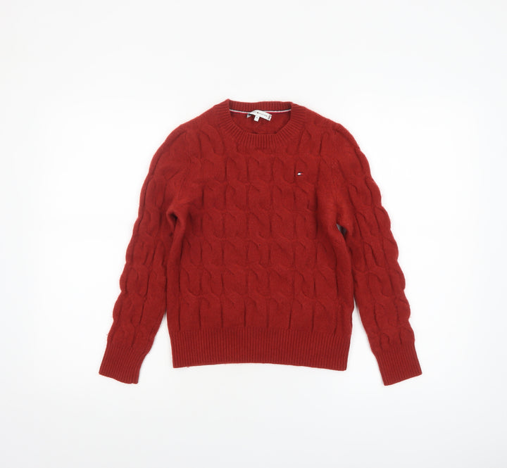Tommy Hilfiger Women's Red Cable-Knit Wool Cashmere Jumper XS