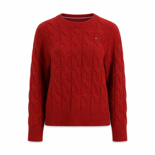 Tommy Hilfiger Women's Red Cable-Knit Wool Cashmere Jumper XS