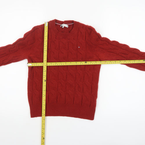 Tommy Hilfiger Women's Red Cable-Knit Wool Cashmere Jumper XS